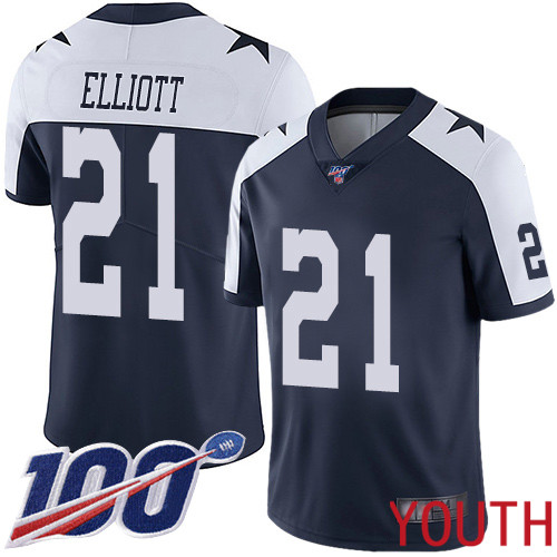 Youth Dallas Cowboys Limited Navy Blue Ezekiel Elliott Alternate #21 100th Season Vapor Untouchable Throwback NFL Jersey